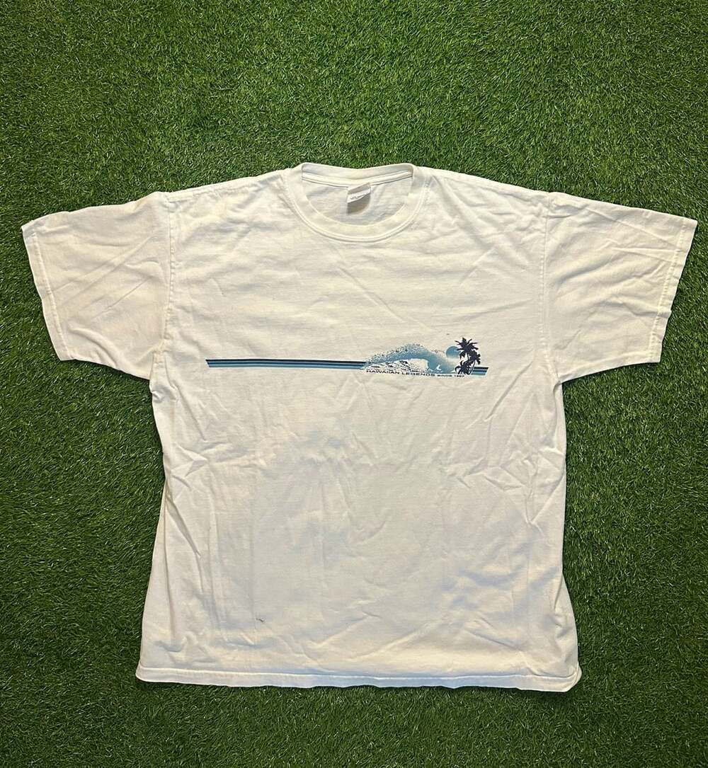 Y2K 2000s Anvil Hawaiian Legends Since 1987 Surf Graphic T-Shirt White XL